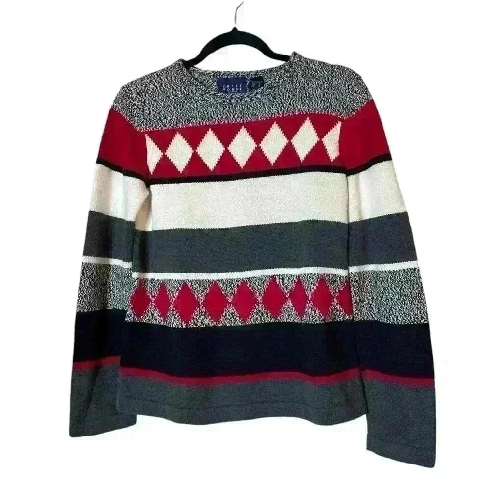 Crazy Horse Geometric Pullover Sweater Small Cozy Cabin Diamond Stripe Stretch